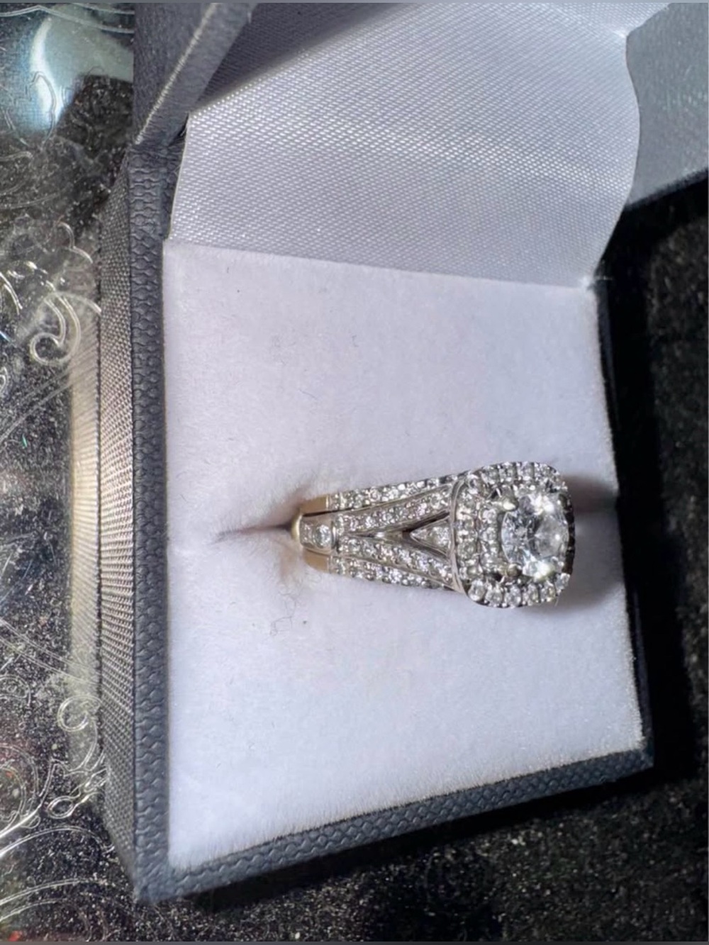 White Gold Halo Engagement Ring + enhancer 14k white gold natural diamonds (Kay) - Picture 3 of 12